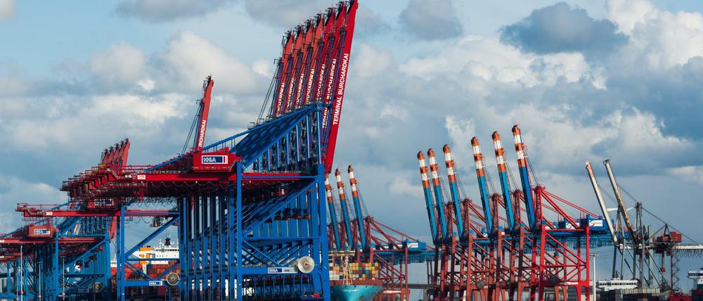 Containerbrücken in Hamburg. Die deutsche Wirtschaft wächst weiter. 