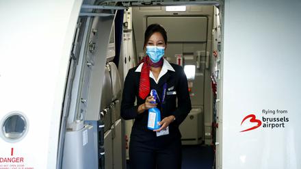 Eine Mitarbeiterin von Brussels Airlines am 15. Juni 2020.