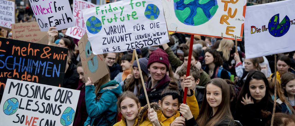 Jugendliche demonstrieren bei Fridays for Future im Berliner Invalidenpark.