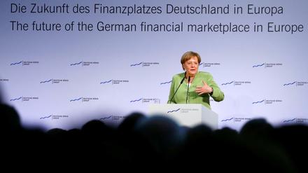 Die Kanzlerin bei ihrer Rede zur Zukunft des Finanzplatzes Deutschland in Frankfurt am Main. 