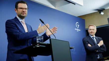 Finanzminister Christian Lindner (FDP) und Justizminister Marco Buschmann (FDP) auf der Pressekonferenz.