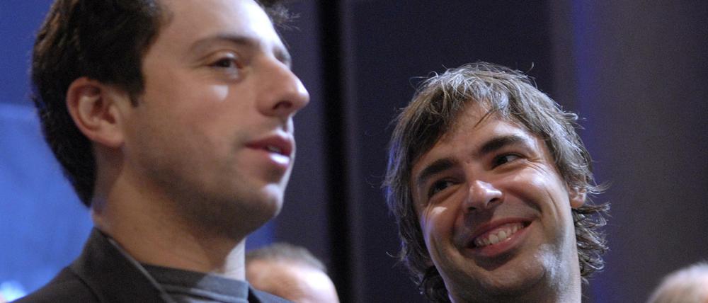 Google-Gründer Larry Page and Sergey Brin bei einem Auftritt im Jahr 2006.
