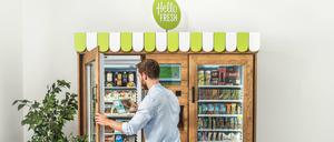 Der intelligente Kühlschrank von HelloFreshGO. Das Berliner Startup will damit Geschäftskunden ansprechen.