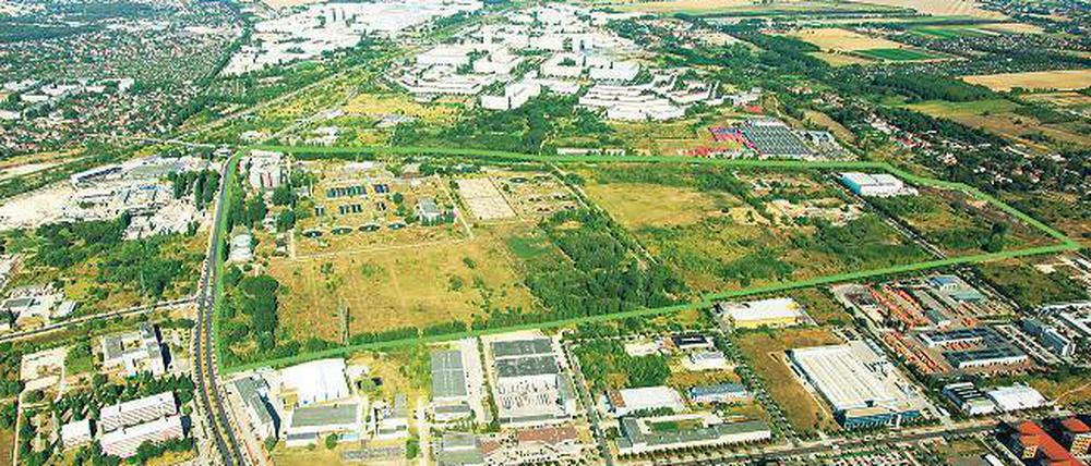 Luftbild des Cleantech Business Park in Berlin-Marzahn.