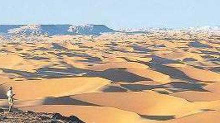 Brennender Sand, sengende Sonne. Bis 2050 will die Desertec-Initiative rund 400 Milliarden Euro in solarthermische Anlagen und Windräder in der Sahara investieren. Foto: ddp
