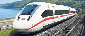Die künftigen ICX-Fernzüge der Bahn – im Bild eine Simulation – sind bis zu 249 km/h schnell. Durch eine leichte Bauweise liegt ihr Energieverbrauch bis zu 30 Prozent unter dem bisherigen Niveau.