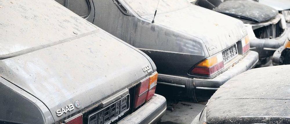 Angestaubt. Das Ende für den schwedischen Autohersteller Saab – hier einige ältere Modelle – ist bedrohlich nahe gerückt. Foto: dpa