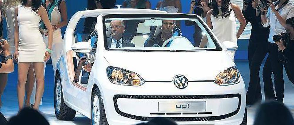 VW feiert den Up, den kleinsten Neuzugang im Konzern. 