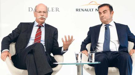 Keine Krise. Wenn Daimler-Chef Zetsche redet, hört Renault-Nissan-Chef Ghosn zu. Die beiden sehen sich als ein gutes Team. Foto: Reuters