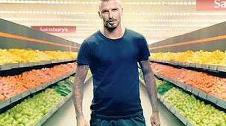 Sportsfreund im Frischeparadies: David Beckham wirbt im Supermarkt. 