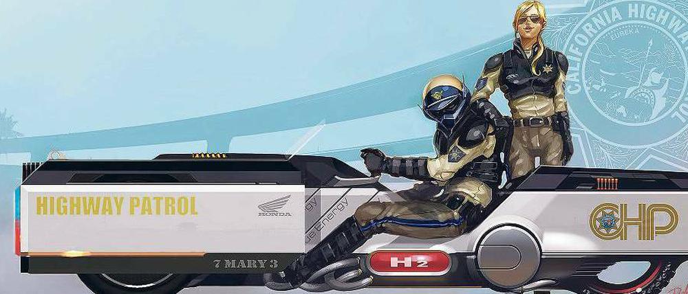Öko-Ofen. Honda stellt sich die Cops der Zukunft auf einem Motorrad vor, das seine Antriebsenergie aus Wasserstoff bezieht. 