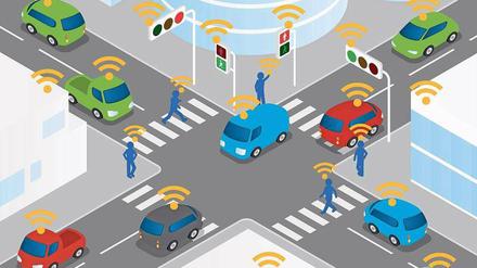 Testfeld. Künftig soll auch in Städten die Kommunikation zwischen automatisierten Fahrsystemen auf der einen und Fußgängern und Radfahrern auf der anderen Seite getestet werden.