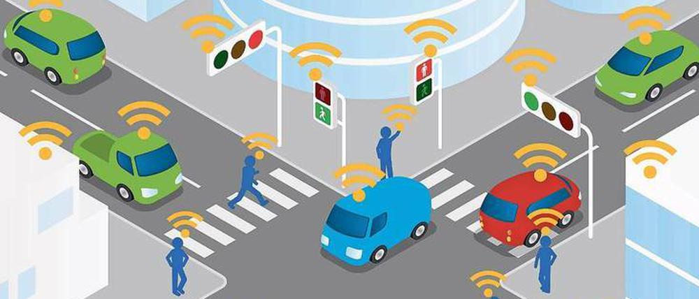 Testfeld. Künftig soll auch in Städten die Kommunikation zwischen automatisierten Fahrsystemen auf der einen und Fußgängern und Radfahrern auf der anderen Seite getestet werden.