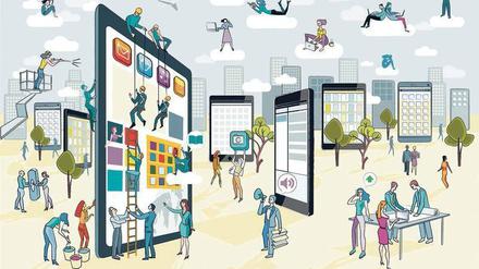 Völlig vernetzt. In der Smart City bewegt sich die Stadtgesellschaft durch einen endlosen Informations- und Datenstrom.