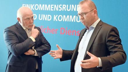 So viel soll es sein. Verdi-Chef Frank Werneke (re.) mit Ulrich Silberbach, dem Vorsitzenden des Beamtenbundes. 