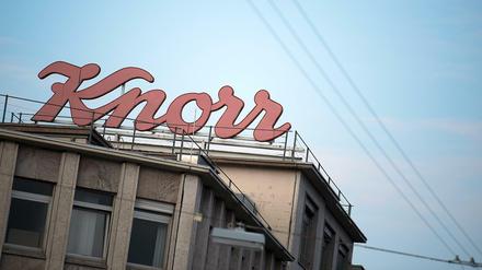 Schriftzug des Lebensmittelherstellers „Knorr“ auf einem Gebäude in Heilbronn 
