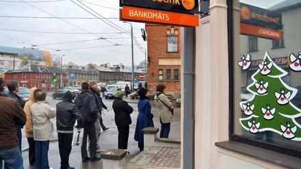 Schlange stehen in der lettischen Hauptstadt Riga: Kunden der Swedbank machten sich Sorgen um ihr Erspartes.