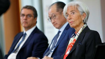 Roberto Azevedo, Jim Yong Kim und Christine Lagarde setzen sich für den internationalen Handel ein.
