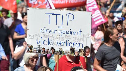Gegner. TTIP-Kritiker demonstrieren in München.