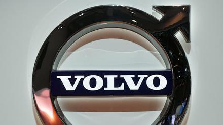 Ein Volvo-Logo, aufgenommen beim Genfer Autosalon. 