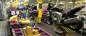 Blick in die Produktion des BMW-Motorradwerks in Spandau.