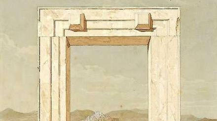 Bauruine. Ein Tempeltor) auf Naxos. Aquarell von Thomas Hope (1769-1831).