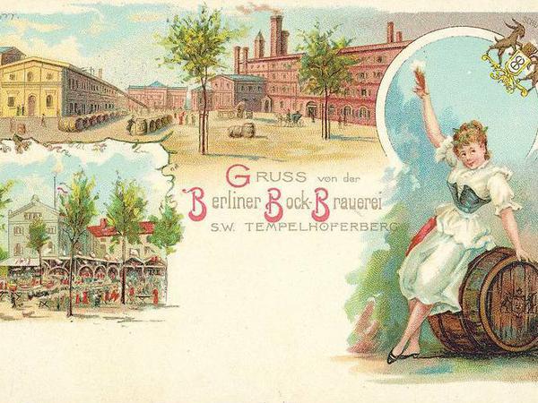 Grüße von der Bockbrauerei. Postkarte um 1900. 