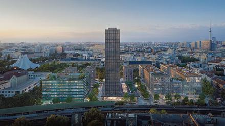 Autofreies Quartier mit zwei Tiefgaragen. „Die Macherei Berlin-Kreuzberg“ ist seit 2021 im Bau. Das Hochhaus erhielt jetzt eine Umbaugenehmigung, neu entstehen das „Zero Co2-Haus“ (links) sowie das „Holz-Carré“ in Holz-Hybrid-Bauweise. Grafiken: Art-Invest Real Estate