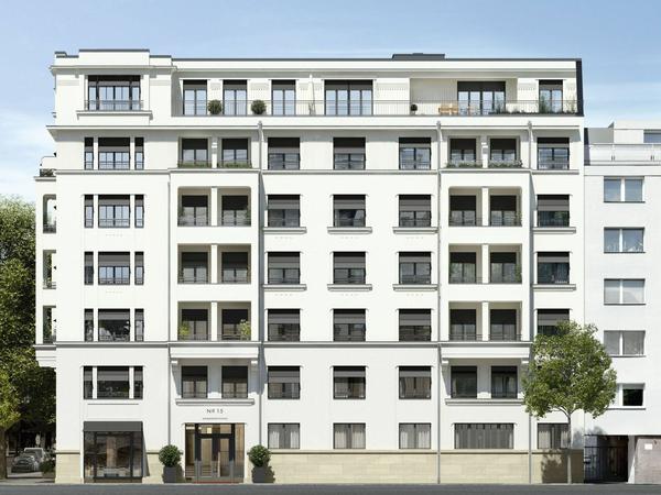 Mit Anleihen an die klassische Moderne ist die Fassade in der Mommsenstraße 15 gestaltet.