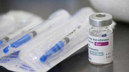 FILE PHOTO: A vial with the AstraZeneca coronavirus disease (COVID-19) vaccine is pictured at a hospital in Tbilisi, Georgia March 15, 2021. REUTERS/Irakli Gedenidze/File Photo