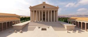 Ein antiker Tempel in einer digitalen Rekonstruktion - Aufnahme aus dem 3D-Projekt.