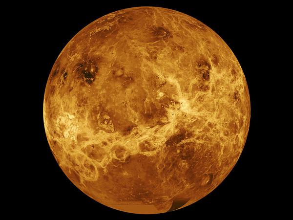 Das Bild der Raumsonde Magellan und des Pioneer Venus Orbiter lässt erahnen, dass die Venus, der zweitinnersten Planeten des Sonnensystems, ein sehr heißer Ort ist - zu heiß für Leben? 