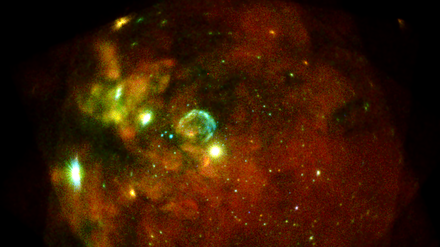 Unsere Nachbargalaxie, die Große Magellansche Wolke. Beobachtet in mehreren Einzelaufnahmen mit allen sieben eROSITA-Teleskopmodulen am 18 und 19. Oktober 2019.
