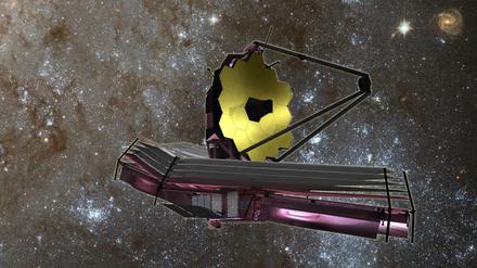 Eine Computergrafik des Weltraumteleskops „James Webb“