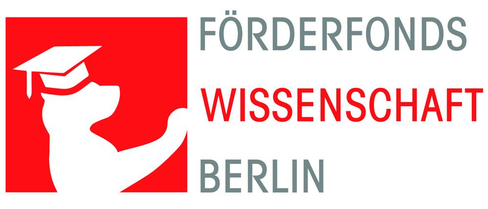Ein Logo zeigt einen Berliner Bär mit Doktorhut und den Schriftzug Förderfonds Wissenschaft Berlin.