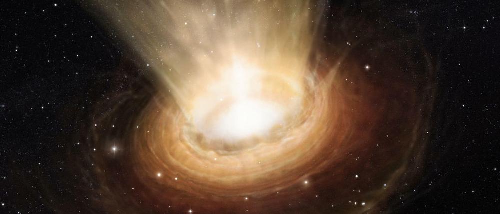 Eine Illustration der Umgebung des supermassereichen Schwarzen Lochs im Herzen der aktiven Galaxie NGC 3783.