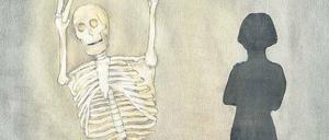Die Anstandsdame – Chaperone nennt die kanadische Künstlerin Stef Lenk ihr Bild, bei dem der Schatten kritisch auf das tanzende Skelett schaut. Die Künstlerin zeichnet sowohl Comics als auch medizinische Illustrationen. 