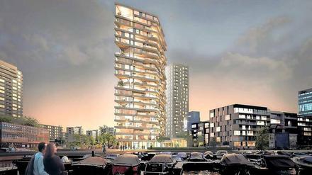 In Amsterdam soll dieses 21 Stockwerke hohe Holzhaus entstehen – eine Herausforderung für Planung und Design. An dem Projekt mit dem Namen „Haut“ sind auch Wissenschaftler der TU Berlin beteiligt.