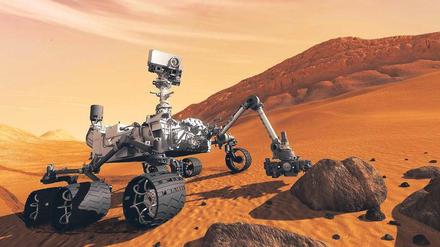 Blick in die Zukunft. Noch ist der Mars-Geländewagen auf der Erde und wartet auf seinen Start. Schwieriger ist die Landung auf dem roten Planeten. Gelingt sie, kann das Gefährt neue Informationen über die Geschichte des Mars liefern. Die Energie für Auto und Apparate liefert eine Plutoniumbatterie. 