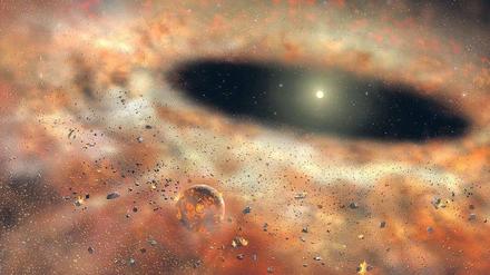 Planeten-Geburt. Die warme Staubscheibe rund um den jungen Stern TYC 8241 2652 ist plötzlich nicht mehr zu sehen.Foto: Gemini Observatory/Lynette Cook