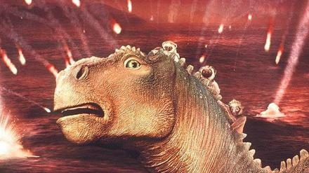Feurige Aussichten. Betroffen registriert das Iguanodon in dem Disney-Film „Dinosaurier“ Meteoriteneinschläge.