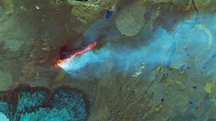 Noch nicht explosiv. Ein Satellitenbild zeigt das 25 Quadratkilometer große Lavafeld des Vulkans Bárdarbunga. 