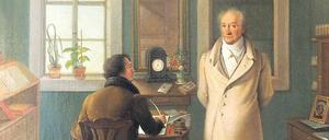 Ein Wortschatz wird gehoben. Die Digitalisierung soll das Wörterbuchprojekt beschleunigen – bis 2025 wollen die Bearbeiter es fertigstellen. Im Bild ein Gemälde Johann Joseph Schmellers von 1834: Goethe seinem Schreiber John diktierend. 