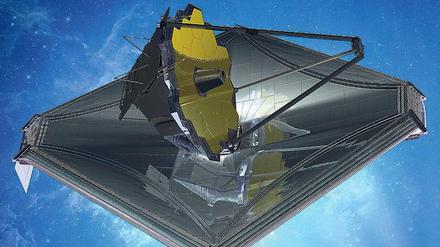 Nächstes Jahr soll das „James Webb Space Telescope“ an Bord einer Ariane-5-Rakete starten. Erst im All entfaltet sich das Infrarot-Teleskop mit seinem 6,5 Meter großen Hauptspiegel zu seiner vollen Größe. 