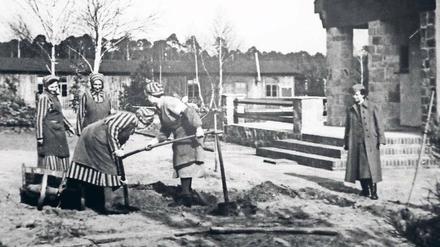 Deportiert. Eine Aufseherin beaufsichtigt im KZ Ravensbrück inhaftierte Frauen, das Bild entstand vermutlich zu Propagandazwecken der Lager-SS. 