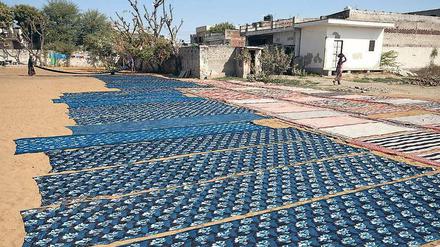 Blau machen: Das Färben von Textilien, das wie hier im indischen Rajasthan seit Jahrtausenden Tradition ist, soll künftig auch mit umweltfreundlichem Indigo aus Bakterien gelingen. 
