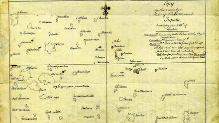Inselbegabung. Diese Kopie einer Polynesien-Karte Tupaias schickte Georg Forster 1776 an seinen Verleger.