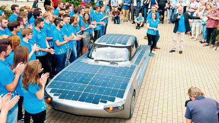 Ein Solar-Auto, das an der Hochschule in Kooperation mit Thyssen Krupp.