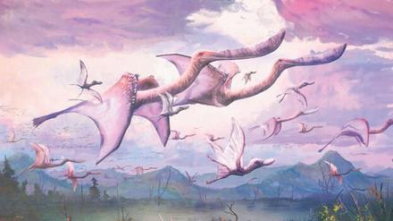 Illustration von jungen und erwachsenen Ptersosauriern.