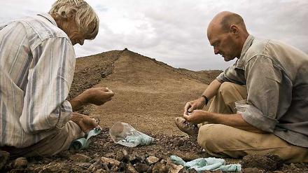 Frühmenschen-Mosaik. Die Paläontologen Meave Leakey (links) und Fred Spoor bei Ausgrabungen am Turkana-See in Kenia. 